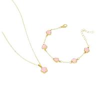 XIGAWAY Set di collana e braccialetto portafortuna con cinque petali e fiore, unisex, set di gioielli con quadrifoglio, One Size, Metallo, Nessuna pietra preziosa
