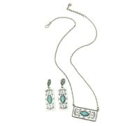 XIGAWAY Set di orecchini e collana a forma di fiore di zucca, set di gioielli in lega geometrica turchese con catena a croce, set coordinato vintage bohémien argento