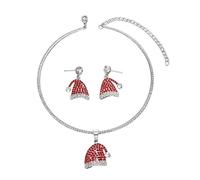 XIGAWAY Set di orecchini e collana con cappello festivo, oro argento strass triangolo gioielli per le donne, accessori scintillanti per le vacanze, set regalo, 2 pezzi, Small, Strass, Nessuna pietra