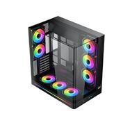 XIGMATEK Pano II E-ATX - Custodia a torre media con vetro temperato curvo monoblocco, 8 ventole ARGB da 120 mm e scatola telecomando PWM, supporto verticale per GPU incluso (nero (EN48418))