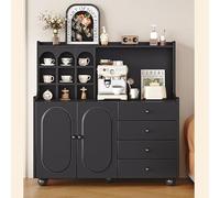 XIGOUZIQU Credenza moderna in stile rustico, credenza scanalata con spazio di archiviazione, credenza in legno, grande mobiletto da caffè vintage for cucina e soggiorno.(B,120cm/47.24in)