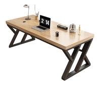 XIGOUZIQU Tavolo Computer da Ufficio, Scrivania in Legno, Struttura in Acciaio Facile da Assemblare for Studio and Soggiorno(Khaki,80cm(31.49in))