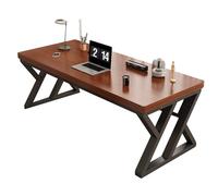 XIGOUZIQU Tavolo Computer da Ufficio, Scrivania in Legno, Struttura in Acciaio Facile da Assemblare for Studio and Soggiorno(Brown,140cm(55.11in))