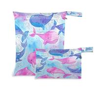 xigua Borsa per pannolini bagnata con delfini, 2 pezzi, borsa per l'asciugatura bagnata, riutilizzabile, impermeabile, lavabile, da appendere, con due grandi tasche con cerniera, per pannolini,