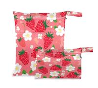xigua Borsa per pannolini bagnata con fragole e fiori, 2 sacchetti per bagnati e asciutti, riutilizzabili, impermeabili, lavabili, da appendere, grandi tasche con cerniera, per pannolini, viaggi,