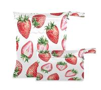 xigua Borsa per pannolini bagnata con fragole e fiori, 2 sacchetti per bagnati e asciutti, riutilizzabili, impermeabili, lavabili, da appendere, grandi tasche con cerniera, per pannolini, viaggi,