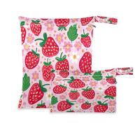 xigua Borsa per pannolini bagnata con fragole e fiori, 2 sacchetti per bagnati e asciutti, riutilizzabili, impermeabili, lavabili, da appendere, grandi tasche con cerniera, per pannolini, viaggi,