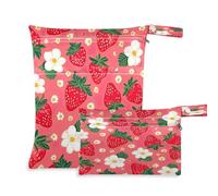 xigua Borsa per pannolini bagnata con fragole e fiori, 2 sacchetti per bagnati, riutilizzabili, impermeabili, lavabili, da appendere, grandi tasche con cerniera, per pannolini, viaggi, spiaggia,