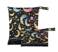 xigua Borsa per pannolini con stelle e luna, colorate, 2 pezzi, borsa per bagnata e asciutta, riutilizzabile, impermeabile, lavabile, da appendere, con due grandi tasche con cerniera, per pannolini,