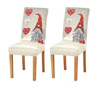 xigua Coprisedia per sala da pranzo, confezione da 2, motivo natalizio tradizionale, con gnomo di Babbo Natale, fiocco di neve e cuore, lavabili e rimovibili, per cucina, hotel, ristorante, cerimonie