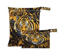 xigua Fierce Tiger, borsa per pannolini bagnata, 2 sacchetti per pannolini bagnati, riutilizzabili, impermeabili, lavabili, da appendere, grandi tasche con cerniera, per pannolini, viaggi, spiaggia,
