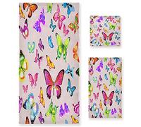 Xigua - Set di 3 asciugamani colorati a forma di farfalla, ad asciugatura rapida, altamente assorbenti, 1 asciugamano da bagno, 1 asciugamano viso, 1 asciugamano per palestra, spa, bagno, Sandy Bea