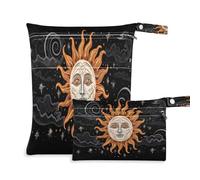 xigua The Sun and Moon Borsa per pannolini bagnata, 2 pezzi, borsa per l'asciugatura bagnata, riutilizzabile, impermeabile, lavabile, da appendere, con due grandi tasche con cerniera, per pannolini,