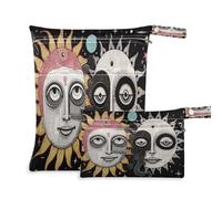 xigua The Sun and Moon Borsa per pannolini bagnata, 2 pezzi, borsa per l'asciugatura bagnata, riutilizzabile, impermeabile, lavabile, da appendere, con due grandi tasche con cerniera, per pannolini,