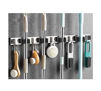 XIHAADOY Portascopa E Portaspazzole da Muro, Porta Scope Parete Acciaio Inossidabil, Salvaspazio Supporto per Scopa per Cucina Giardino Lavanderia Garage, con Posti E Ganci,Argento,50x4CM