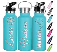 Xihedfd Borraccia Personalizzata con Nome Incisione Borracce Bambini Personalizzabile 350ml 750ml Bottiglia Termica con Cannuccia Coperchio per Bambina Adulti Scuola Sport