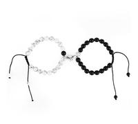 XIHIRCD 2 Pezzi Bracciali Coppia, Regolabili Cuore d'Amore Braccialetti di Coppia Magnetici Regalo di Gioielli per Lui Lei Amicizia Fidanzato Fidanzata San Valentino Natale Compleanno(Bianco Nero)