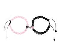 XIHIRCD 2 Pezzi Bracciali Coppia, Regolabili Cuore d'Amore Braccialetti di Coppia Magnetici Regalo di Gioielli per Lui Lei Amicizia Fidanzato Fidanzata San Valentino Natale Compleanno(Rosa Nero)