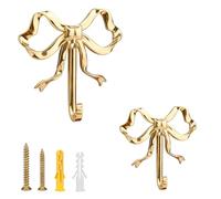 XIHIRCD 2pz Ganci a Fiocco Oro, Multiuso Gancio per Cappotto con Fiocco Nastro Appendiabiti Decorativo da Parete per Borsetta Portachiavi Vintage per Asciugamani Cappelli borse Soggiorno (2 Misure)
