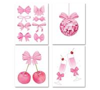 XIHIRCD 4pz Poster Fiocchi Rosa, Poster Alla Moda Fiocchi Rosa Decorazioni Parete Stanza Decorazioni Stanza Estetiche Ragazze Adolescenti Decorazioni Perfette Casa Camera Letto Dormitorio(Stile 1)
