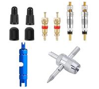 XIHIRCD Kit Sostituzione Nucleo Valvola, Affidabile Kit di Sostituzione del Nucleo della Valvola per Bici con 4 Tappi della Valvola e 4 Nuclei della Valvola Chiave per Valvola Presta e Schrader
