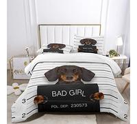 XIICOO Set Piumino Cuccioli di Animale Domestico Bassotto Set di Biancheria da Letto Salsiccia di Cane | 1 Piumone + 2 Federe (3Pcs) O Lenzuolo con Angoli (4Pcs) (D,KING-3PCS)