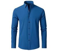 XiinxiGo Camicia Manica Lunga per Uomo No Stiro Elasticizzata Elegante Camicias Che Non Si Stropiccia con Bottoni Antigrinza Taglio Regolare Formale da Ufficio,C3109Blu,L