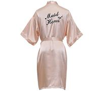 XiinxiGo Vestaglia da Donna, Accappatoio da Sera, Kimono di Raso da Donna, Accappatoio da Sposa, Camicie da Notte da Donna, Vestaglia,Maid of Honor Champagne,M