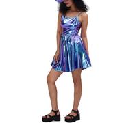 XiinxiGo Vestito Donna Corto Sexy Mini con Paillettes Spaghetti Strap Profondo Scollo a V Aderente Abito Senza Maniche Senza SpallineElegante Bodycon Abito da Sera Discoteca Cocktail Festa,Azzurro,S