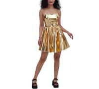 XiinxiGo Vestito Donna Corto Sexy Mini con Paillettes Spaghetti Strap Profondo Scollo a V Aderente Abito Senza Maniche Senza SpallineElegante Bodycon Abito da Sera Discoteca Cocktail Festa,Oro,XXL