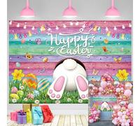 XIIULANGS Happy Easter Sfondo colorato Parete di Legno Coniglio di Pasqua Uova Colorate Fotografia Sfondo Primavera Baby Shower Neonato Bambini Compleanno Festa Decor Foto Sparare Puntelli 2,8 x 1,