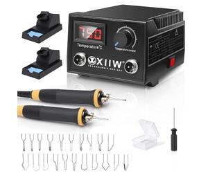 XIIW Kit Professionale Pirografo per Legno 100W con Doppia Penna, 23 Punte, Display LCD, Temperatura Regolabile 0-750°C, Strumento per Pirografia su Legno e Pelle