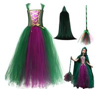 Xiixuuj Costume da per ragazze, tutù per ragazze, per Halloween, con scopa da e mantello, , forniture per feste per eventi a tema, palcoscenico, carnevale, balli in maschera