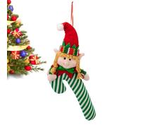 Xijobido Decorazioni Natalizi Caramelle,Decorazioni in Peluche a Forma di di Zucchero per Albero di Natale | Bambola con Cappello Verde e Bastone per Casa Giardino Porte Interno Esterno