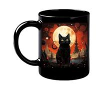 Xijobido Gatto Ceramica - Halloween per Amanti Animali | per Bambini Uomini Donne Amici Succo Latte Birra