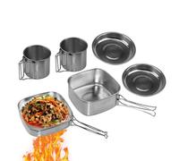 Xijobido Set Pentole E Padelle Per Campeggio Acciaio Inossidabile | Set Utensili Cucina Da Campeggio Pentole E Padelle,6 Pezzi Attrezzatura Cucina Portatile Per Escursionismo Passeggiate Picnic