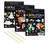 Xijuer 3 Set Scratch Art Notes per Bambini, Unicorno/Sirena/Principessa Magic Scratch Book con matite in Legno, Pittura Artistica Fai da Te - Regali per Bambini