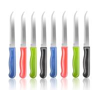 XIKAYA Set di 8 Coltelli da Cucina e da Tavola, Acciaio Inox Colorato - Multiuso per Colazione, Bistecca, Pane, Pomodoro (Incluso Seghettato e Affettatore)