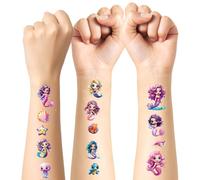 XIKAYA Tatuaggi Sirena Glitter per Bambini - 12 Foglie Temporanei Sicuri per la Pelle Decorazioni Regalo Compleanno con Adesivi a Tema Marino e Stickers Festa (Lampeggiante)