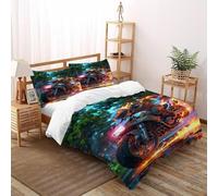 XIKMLSID 3 Pezzi Motocicletta Flame Set Di Biancheria Da Letto, in Microfibra,con Chiusura Lampo,Anti Allergy,cotone,adatto Per Famiglie,ragazze E Bambini Super King（260x220cm）