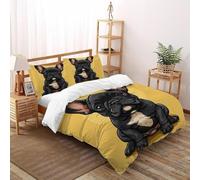XIKMLSID Animali Set Di Biancheria Da Letto Con Motivo 3D,Bulldog francese Motivo,microfibra,Anti Allergy,100% Cotone,3 Pezzi Adatto Per Adulti E Bambini Super King（260x220cm）