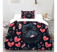 XIKMLSID Bulldog francese 2 Pezzi Piuma Copertina, Poliestere Microfibra Decorazione,Animali,stile Europeo,tra Cui Lenzuola Cuscinetto,adatto A Ragazzi E Ragazze Single（135x200cm）