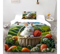 XIKMLSID Coniglio cesto 2 Pezzi Set Di Biancheria Da Letto, animali carini Disegno 3D,microfibra,Anti Allergy,cotone,adatto Per Famiglie, Adatto Per Adulti E Bambini Single（135x200cm）