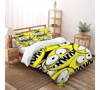 XIKMLSID Espressione gialla 3 Pezzi Arte 3D, Microfibra Moderno,cotone,Adatto Per Adulti E Bambini,Con Cuscino King（220x240cm）
