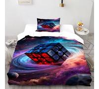 XIKMLSID Il cubo del pianeta Rubik 2 Pezzi Set Di Biancheria Da Letto Per Bambini,Dolce E Confortevole,Arte Disegno 3D,fibra Ultrafine,Adatto Per Adulti E Bambini Single（135x200cm）