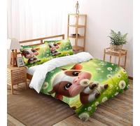 XIKMLSID mucca 3 Pezzi Animali carini Tema 3D,Adatto Per Adulti E Bambini,Anti Allergy Cotton Quilt Cover 100% Cotone King（220x240cm）