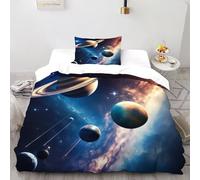 XIKMLSID pianeta 2 Pezzi Set Di Biancheria Da Letto Per Bambini, Piumone E 1 Lenzuola,disegno Arte,fibra Ultrafine,100% Cotone Single（135x200cm）