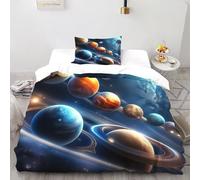 XIKMLSID pianeta 2 Pezzi Set Di Biancheria Da Letto Per Bambini, Piumone E 1 Lenzuola,disegno Arte,fibra Ultrafine,100% Cotone Single（135x200cm）