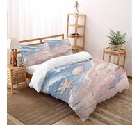 XIKMLSID Spiaggia Shell 3 Pezzi Set Di Biancheria Da Letto Per Bambini,Dolce E Confortevole,oceano Disegno 3D,fibra Ultrafine,Adatto Per Adulti E Bambini Double(200x200cm)