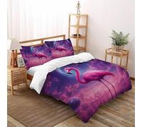 XIKMLSID universo flamingo 3 Pezzi fauna selvatica Tema 3D,Adatto Per Adulti E Bambini,Dolce E Confortevole,Anti Allergy Cotton Quilt Cover Cotone,Con Cuscin King（220x240cm）